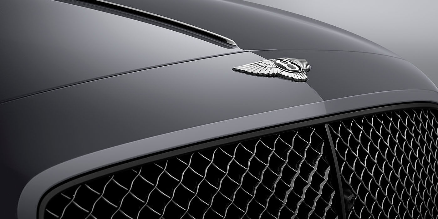 Bentley Taipei Bentley Flying Spur S Cambrian Grey colour, featuring Bentley insignia and assertive matrix front grillle
