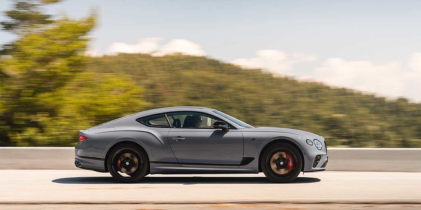 Bentley Taipei Bentley Continental GT S coupe in Cambrian Grey paint profile dynamic driving