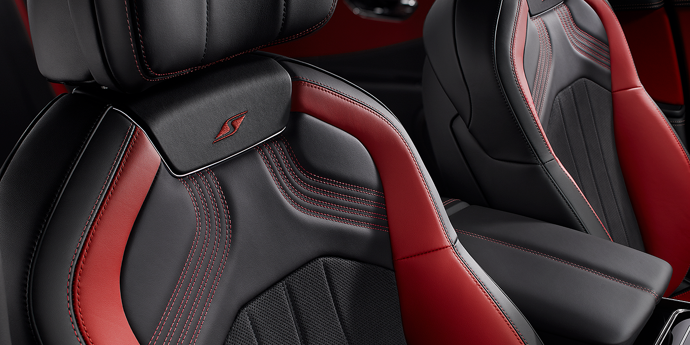 Bentley Taipei Bentley Flying Spur S seat in Beluga black and \hotspur red hide with S emblem stitching