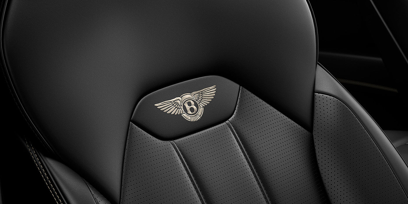 Bentley Taipei Bentley Bentayga seat with detailed Linen coloured contrast stitching on Beluga black coloured hide.
