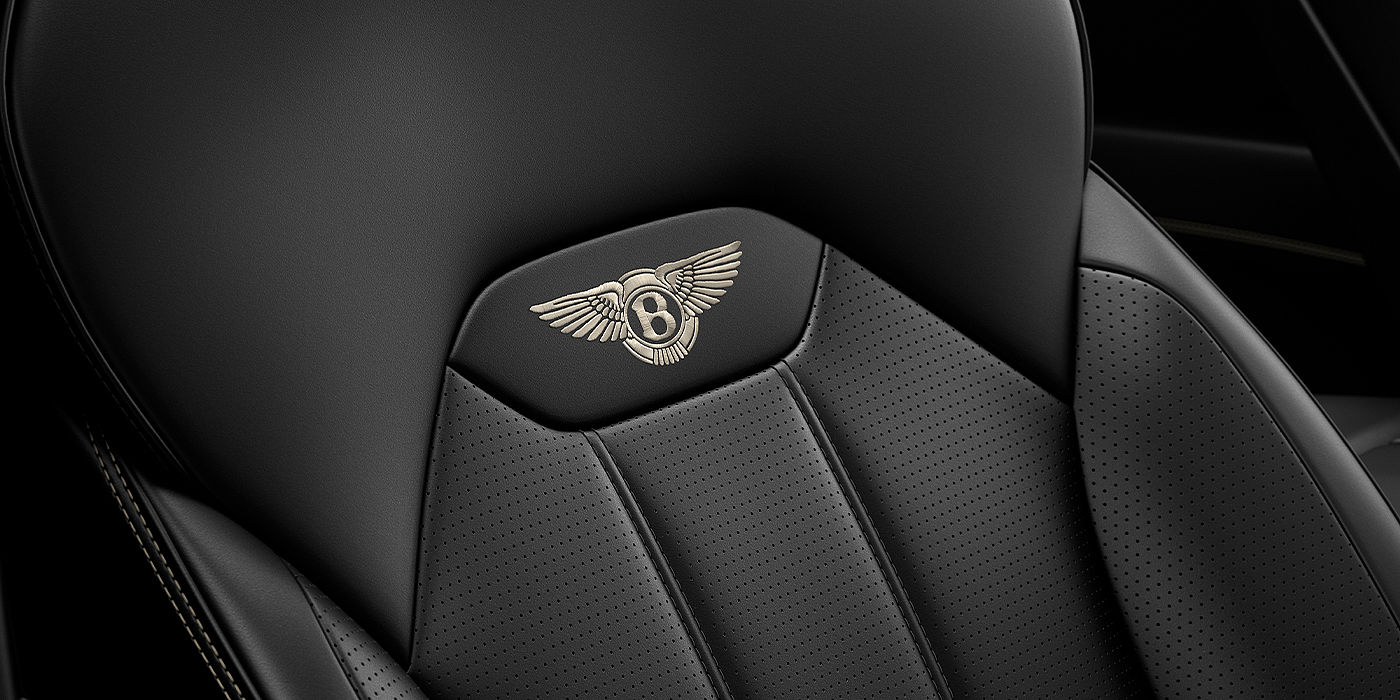 Bentley Taipei Bentley Bentayga SUV seat detail in Beluga black hide