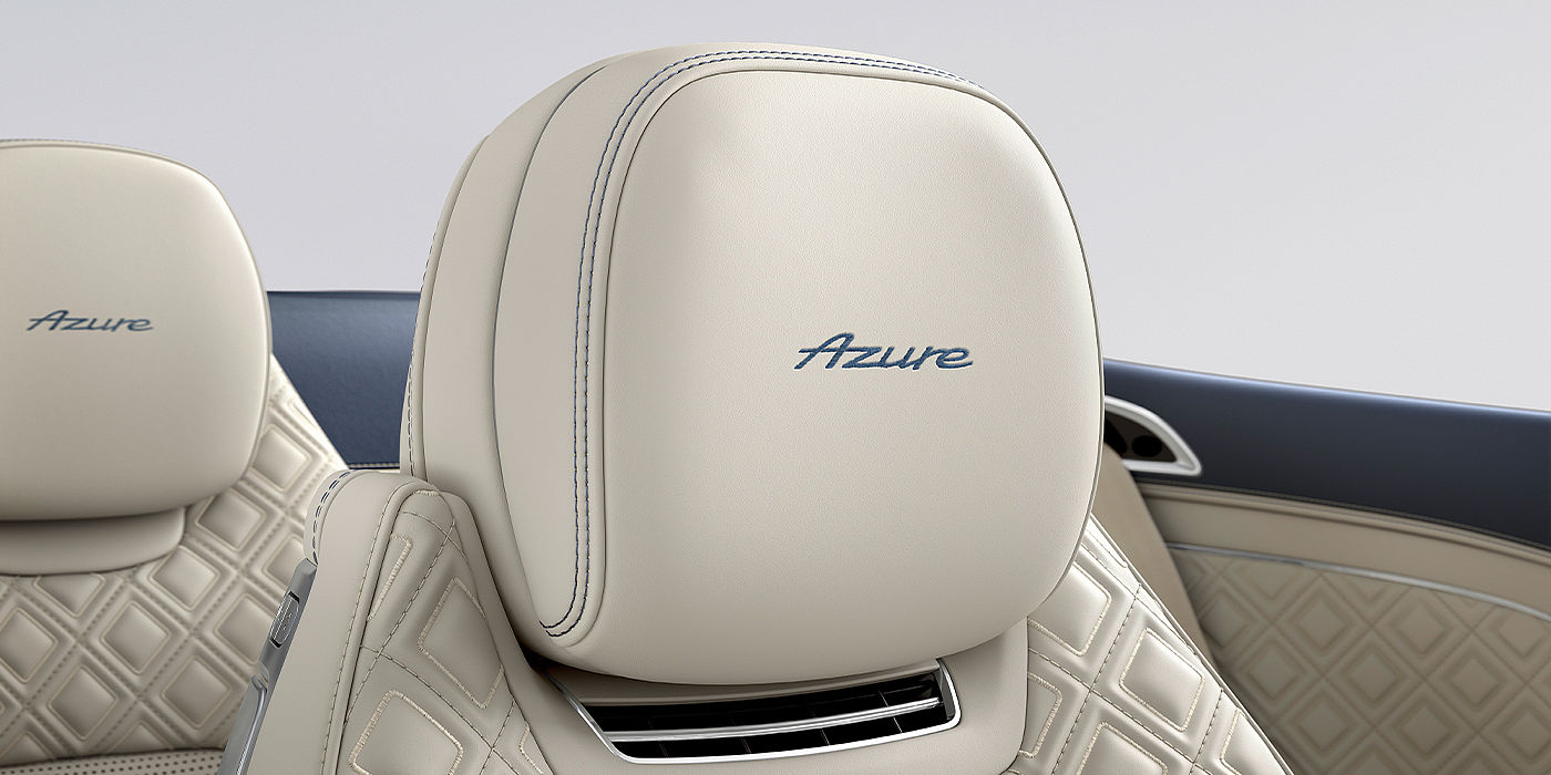 Bentley Taipei Bentley Continental GTC Azure convertible seat detail in Linen hide with Azure emblem